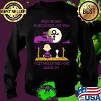 Charlie brown and snoopy dearly beloved we are gathered here today to get through this thing called life moon s Sweater