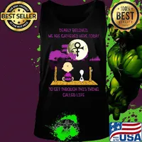 Charlie brown and snoopy dearly beloved we are gathered here today to get through this thing called life moon s Tank top