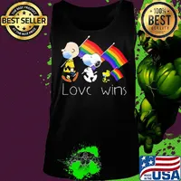 Charlie brown snoopy and woodstock maskholing lgbt flag love wins s Tank top