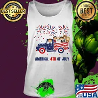 Family chibi characters driving car firework america 4th of july independence day s Tank top