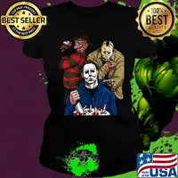 Halloween horror characters freddy krueger jason voorhees and michael myers s Ladies tee