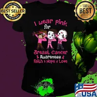 Halloween horror characters i wear pink for breast cancer awareness faith hope love s Ladies tee
