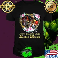 Halloween just a girl who loves horror movies flowers heart shirt