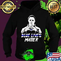 Halloween michael myers blue lives matter heart american flag independence day s Hoodie