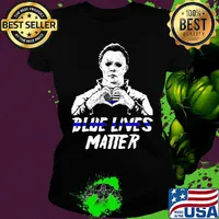 Halloween michael myers blue lives matter heart american flag independence day s Ladies tee