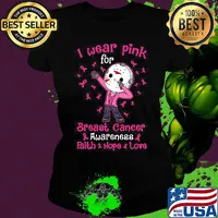 Halloween michael myers i wear pink for breast cancer awareness faith hope love s Ladies tee