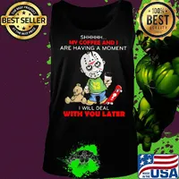 Halloween michael myers shhh my coffee and i are having a moment i will deal with you later s Tank top