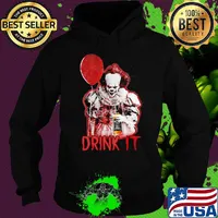 Halloween pennywise holding balloon and wine drink it s Hoodie