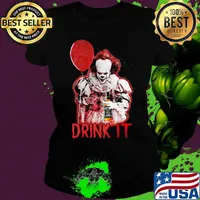 Halloween pennywise holding balloon and wine drink it s Ladies tee