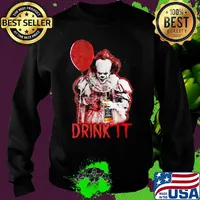 Halloween pennywise holding balloon and wine drink it s Sweater