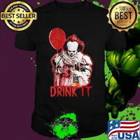 Halloween pennywise holding balloon and wine drink it shirt