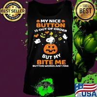 Halloween snoopy and woodstock my nice button is out of order but my bite me button works just fine pumpkin s Tank top