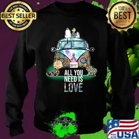 Hippie bus snoopy and charlie brown all you need is love autism cancer awareness s Sweater