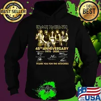 Iron maiden band 45th anniversary 1975 2020 thank you for the memories signatures guitar s Hoodie