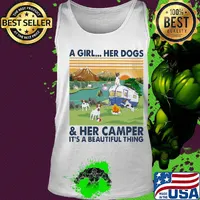Jack Russell a woman her dog paw and her camper it's a beautiful thing vintage retro s Tank top