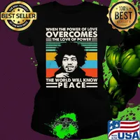 Jimi hendrix when the power of love overcomes the love of power the world will know peace vintage retro black s Ladies tee