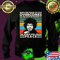 Jimi hendrix when the power of love overcomes the love of power the world will know peace vintage retro black s Sweater