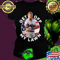 John Burns guns get off my lawn American flag s Ladies tee
