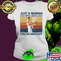 Just a woman who loves freddie mercury signature vintage retro s Ladies tee