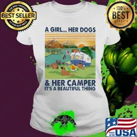 Leonberger a woman her dog paw and her camper it's a beautiful thing vintage retro s Ladies tee