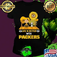 Life is better with Packers Sunflower snoopy and charlie brown s Ladies tee