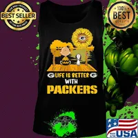 Life is better with Packers Sunflower snoopy and charlie brown s Tank top