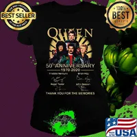 Official Queen 50Th anniversary 1970-2020 Signatures Thank you for the memories s Ladies tee