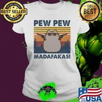 Pew pew madafaksa cat guns glasses vintage retro s Ladies tee