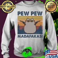 Pew pew madafaksa cat guns glasses vintage retro s Sweater