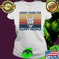 Skull angry music for happy people vintage retro s Ladies tee