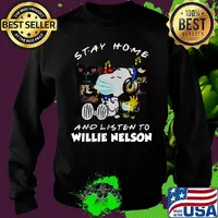 Snoopy and woodstock mask stay at home and listen to willie nelson s Sweater