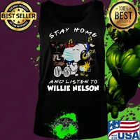 Snoopy and woodstock mask stay at home and listen to willie nelson s Tank top