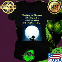 Snoopy charlie brown and woodstock standing on the moon with nothing else to do a lovely view of heaven s Ladies tee
