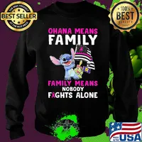 Stitch ohana means family means nobody fights alone cancer awareness american flag independence day s Sweater