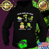 What make me happy sleeping food wifi staying at home coffee green frog s Hoodie
