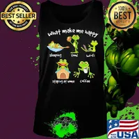 What make me happy sleeping food wifi staying at home coffee green frog s Tank top
