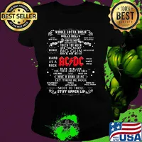 Whole lotta rosie you shook me all night long hells bells thunderstruck high voltage money talks touch too much are you ready big gun hock or bust acdc s Ladies tee
