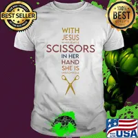 With jesus in her heart and scissorsl in her hand she is unstoppable shirt