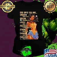 Wonder woman god says you are unique special lovely precious strong chosen forgiven s Ladies tee