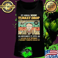 1st annual wkrp turkey drop november 22 1978 as god is my witness i thought turkeys could fly vintage retro black s Tank top