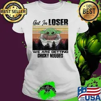 Baby yoda get in loser we are getting chicky nuggies mountain vintage retro s Ladies tee