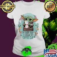 Baby yoda hug dunkin donuts my happy place is inside my coffee cup flowers s Ladies tee