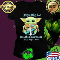 Baby yoda i wear blue for diabetes awareness faith hope love s Ladies tee