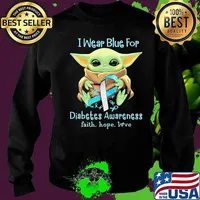 Baby yoda i wear blue for diabetes awareness faith hope love s Sweater