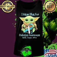 Baby yoda i wear blue for diabetes awareness faith hope love s Tank top