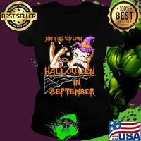 Betty boop just a girl who loves halloween in september s Ladies tee