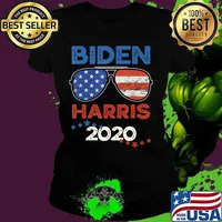 Biden Harris 2020 American Flag Sunglasses Vintage Style T-Shirt Ladies tee