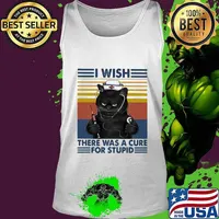 Black cat i wish there was a cure for stupid vintage retro s Tank top