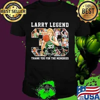 Boston celtics larry legend 33 thank you for the memories signature shirt
