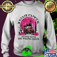 BREAST CANCER MESSED WITH THE WRONG CHICK WITCH MOON PUMPKIN SHIRT Sweater